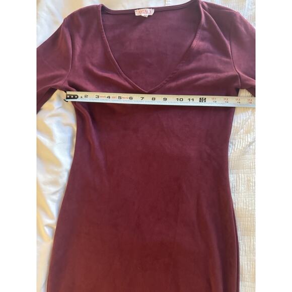 A'gaci Maroon Burgundy Dress Wine Medium Bell Sleeve Mini Fall Bodycon - Picture 4 of 6